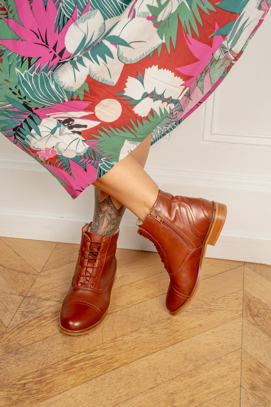 Mama Chestnut, bottines de danse swing marron en cuir